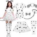 SOMSOC 6 Pieces Halloween Women Dalmatian Costume, Dalmatian Shirt Headband Tail Bowtie Sock Tutu Skirt for Adult (XX-Large, Black and White)