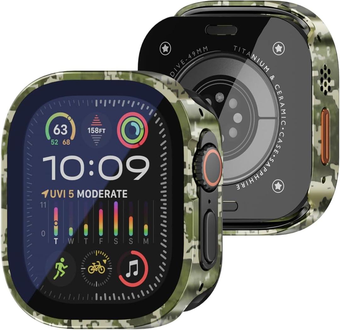 Apple watch Cover Metal Cases Compatible with Apple Watch Ultra 3/2/Ultra 49mm Case Built-in 9H Tempered Glass Screen Film, Straight Edge Rugged Protective Apple watch case with Back Cover and Screen Protector
