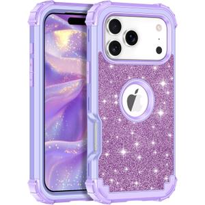 LONTECT for iPhone 17 Pro Case Glitter Sparkly Bling 3 in 1 Shockproof Heavy Duty Hybrid Sturdy High Impact Protective Cover Case for Apple iPhone 17 Pro 6.3 inch 2025,Purple