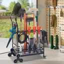 Lauren&Harold Garden Tool Organizer for Garage, Yard Tools Storage Rack with 2 Stair-Climbing Wheels, Gardening Tool Storage Holder for Garage, Yard, Lawn and Outdoor, Garden Tool Rolling Cart