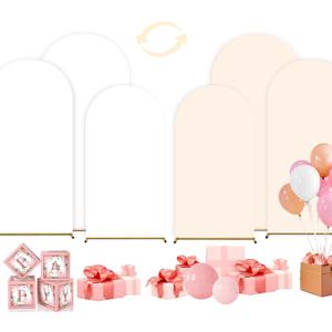 Wedding Arch Cover,Set of 3 (7.2ft+6.6ft+6ft) Double Color Cover Spandex Fitted Arch Stand for Birthday Party Baby Shower Wedding Stand Decoration (White+Beige)