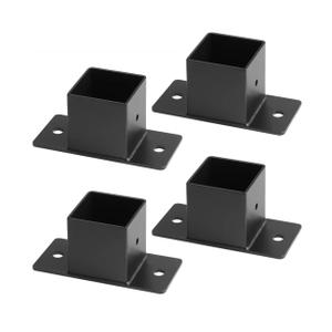 4 Pcs 2" Black Square Tube Fittings - 1 Way with Plate, Square Post Flange Base for Fence Deck Rail