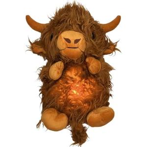 Generic New Soothing Snuggle Cute Highland Cow Stuffed Animal, Soothing Breathing Highland Cow Stuffed Animal, Sleeping Cow Plush Toy with Realistic Breathing Action and Lighted Music (A)