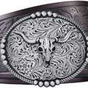 FIORETTO Western Cowboy Belts for Men Women Cowgirl Leather Belt Big Buckle Bull Belt for Jeans