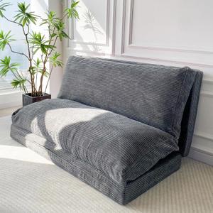 MAXYOYO Bean Bag Bed Folding Sofa Bed Floor Mattress for Adults, Extra Thick and Long Floor Sofa with Corded Washable Cover, Dark Grey, 39x95 Inch