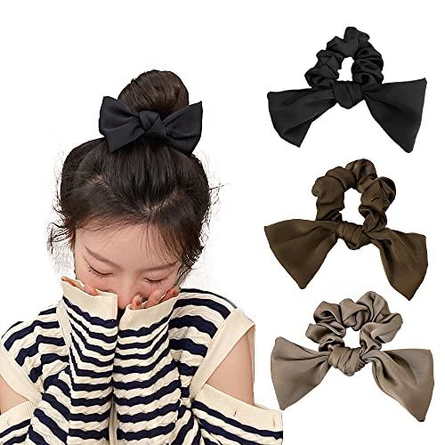 Bowknot Hair Scrunchies Silk Hair Bows for Women Girls Bows Hair Elastics for Teen Girls Elegant Ponytail Holders for Thick Thin Hair Accessories 3 Pcs