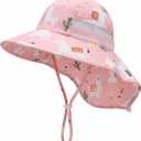 Kids UPF50+ Protection Sun Hat with Neck Flap Wide Brim, Ponytail Beach Summer Bucket Hat for Girls Boys (Pink)