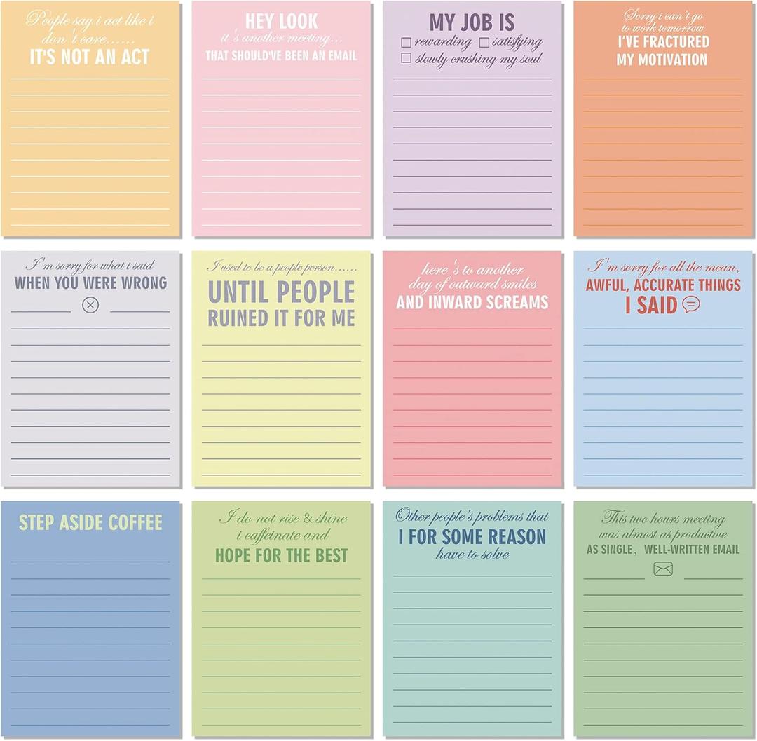 Funny Notepads with Sayings Sticky Funny Office Supplies to Do List Sarcastic Work Assorted Notepad for Workers, 12 Designs, 3 x 3.93 Inch(Classic Style)