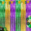 3 Pack Mardi Gras Foil Fringe Curtains 3.2ft x 8.2ft Green Purple Gold Fringe Curtain Backdrop Mardi Gras Party Decorations Photo Booth Prop Streamer for Oktoberfest Birthday Party Decoration