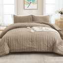 AveLom Taupe Seersucker Full Comforter Set (80x90 inches), 3 Pieces-100% Soft Washed Microfiber Lightweight Comforter with 2 Pillowcases, All Season Down Alternative Comforter Set for Bedding