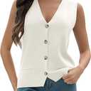 Women's Sweater Vests Summer V Neck Knit Tank Tops Crochet Button Down Sleeveless Y2k Shirts XXL