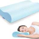 Anvo Memory Foam Pillow, Neck Contour Cervical Orthopedic Bed Pillow for Sleeping Side Back Stomach Sleeper, Ergonomic Design for Neck and Shoulder Pain Relief, Blue White, Firm