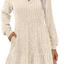 IWD Womens V Neck Long Sleeve Dress with Pockets Casual A-Line Knee Length Fall Knit Sweater Dresses 2025, M