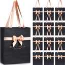 Humyoun 12 Pack Black Gold Gift Bags with Handles 9 x 7 x 3.15'' Metallic Paper Gift Bags Bulk with Bow Ribbon for Bridesmaids Groomsmen Wedding Baby Shower Birthday Housewarming Party Favor Holiday