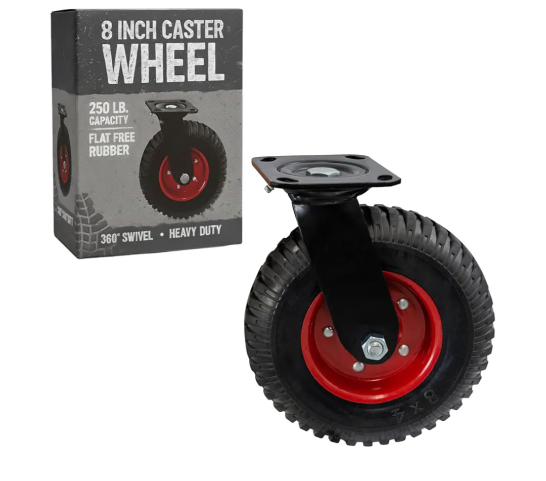Houseables 8 Inch Caster Wheels, Swivel Wheels, Rubber Casters, Large, for Cart, Heavy Duty, Outdoor, Off Road, Offroad, All Terrain, Flat Free Tire, No Flat, Industrial, Castor, Dolly, Utility Cart