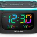 HOUSBAY 3 in 1 Alarm Clock for Bedrooms- Clock Radio & Night Light, Rainbow Digit, Dual Alarm, Small Radio Alarm Clock for Kids, Teens (Black+colorful Digit)