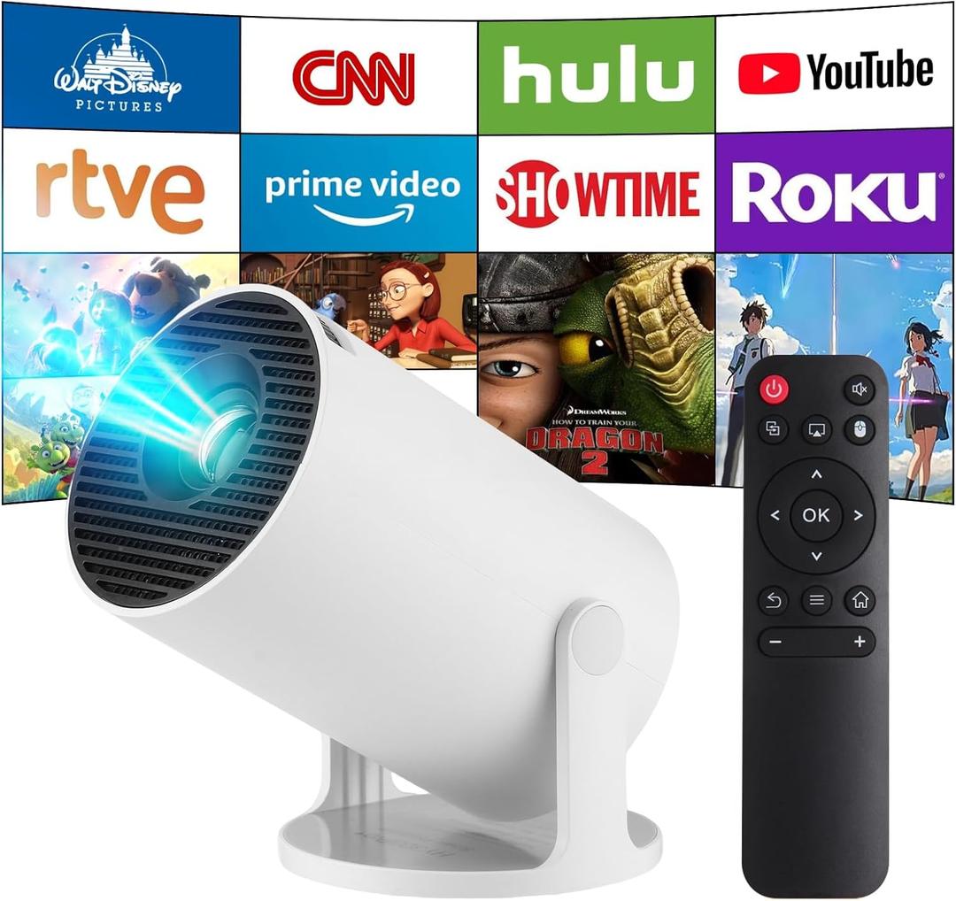 Mini Projector,Upgraded Smart 4K Projector with Wifi 6 and Bluetooth 5.4,Portable Projector with Android 14, Automatic Keystone Correction,180 Degree,130 Inch Display (White)