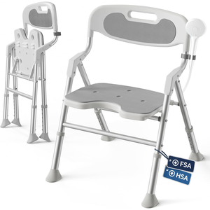 Foldable Shower Chair with Arms and Back Inside Shower, 400LBS Heavy Duty Shower Seat for Elderly Seniors Disabled Adults, U-Shape Cutout 6-Level Height Adjustable Folding Bath Stool