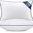 Throw Pillow Inserts Set of 2-Fluffy Square Cushions with 100% Cotton Covers-Decorative White Pillow Fillers for Sofa, Bed, Couch, Living Room, Indoor Hotel Pillows (12x20 Inch (Pack of 2)-Blue Edge)