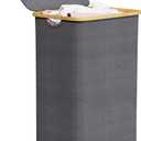 SpaceAid Laundry Hamper with Lid, 110L Large Tall Clothes Basket Bin with Bamboo Handles, Collapsible Laundry Hamper for Bedroom, Bathroom, Dorm, Laundry Room - Grey