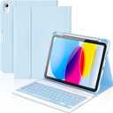 KBCASE For IPad 11Th 10Th Generation Case With Keyboard, Detachable Wireless Keyboard Case For iPad A16 11 Inch 2025/10Th Gen 10.9 Inch 2022, With Pencil Holder (Light Blue)