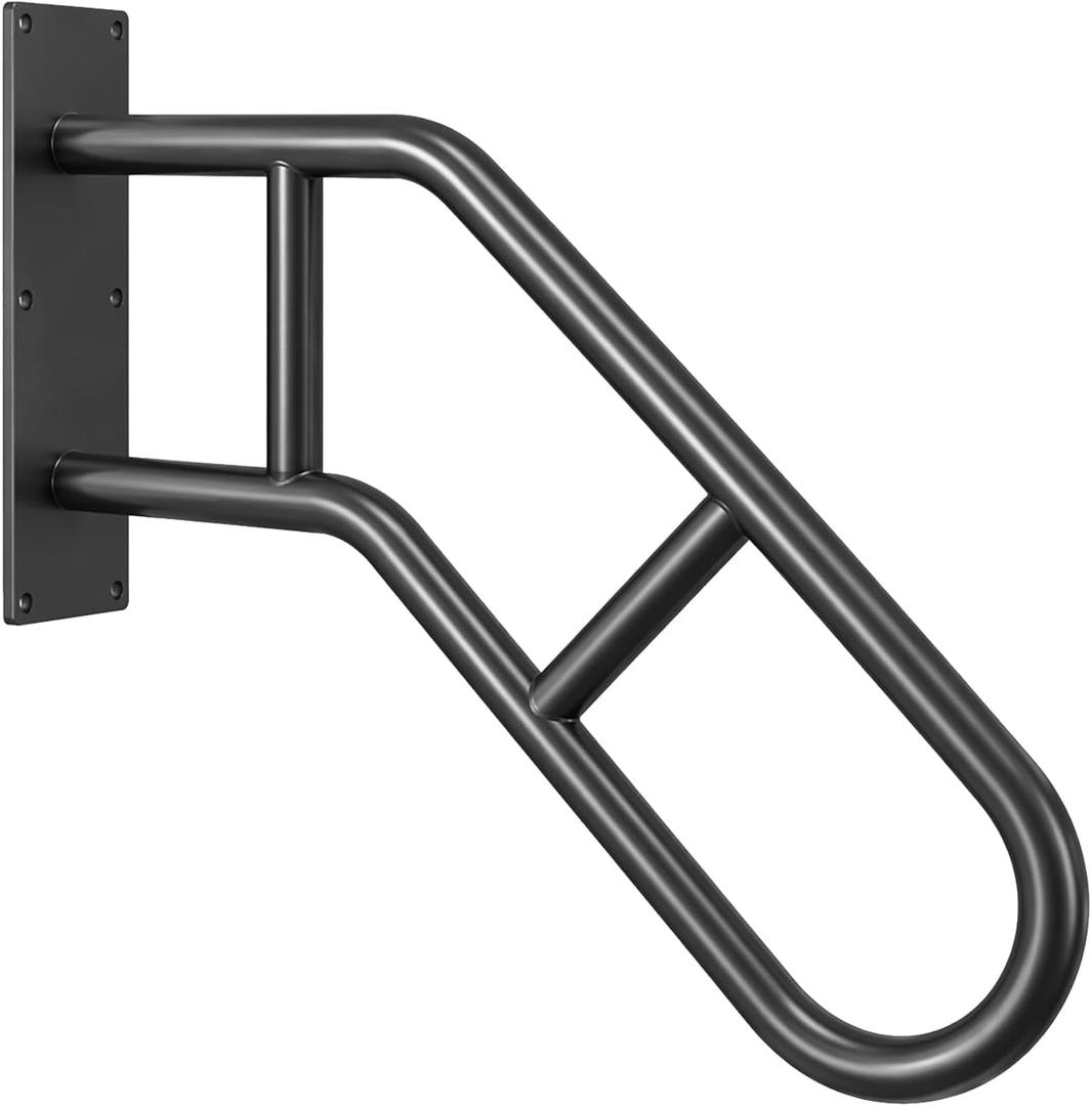 Heavy Duty Wall Mount Handrails for 1-3 Steps Outdoor Non-Slip U-Shaped Safety Railings with Metal Grip Powder Coated Rustproof Stair Handle for Garage Porch Garden Black