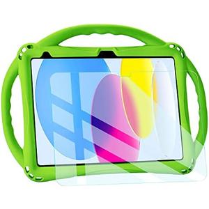 TopEsct Kids Case for iPad (A16) 11th Gen 11" 2025, iPad 10th Gen 10.9" 2022 with Tempered Glass Screen Protector, Silicone Shockproof Case Comes with Strap (Green)