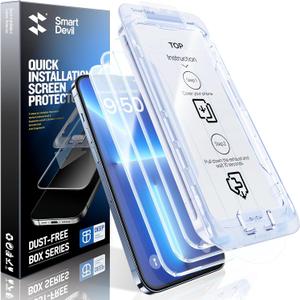 SMARTDEVIL 3 Pack for iPhone 17e/16e/14/13 Pro/13 Screen Protector, 9H Hardness Military Grade Shatterproof, HD Clear Tempered Glass, Auto Dust-Elimination, Bubble Free, Easy Install, Case Friendly