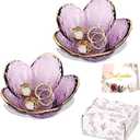 Gifts for Women Purple Flower Jewelry Dish Glass Ring Holder Decorative Jewelry Tray Cute Vanity Room Decor Aesthetic Nightstand Bathroom Decor Trinket Dish Friendship Birthday Christmas Gifts (2pcs)