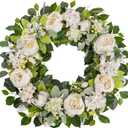 TechKen Peony Spring Wreaths for Front Door Outside 22-24 inch Handmade Artificial Blooming Flower Wreath for Indoor Outdoor Wall Window Decorations Door Wreath