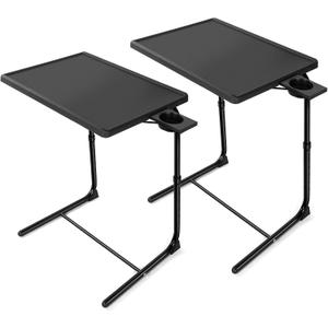 HUANUO Adjustable TV Tray Set of 2 - TV Dinner Tray on Bed & Sofa, Comfortable TV Tray Table with 6 Height & 3 Tilt Angle Adjustments (2 Pack)