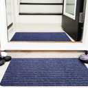 Nuanchu Large Semi-Finished Striped Doormat Waterproof Entry Mat with Rubber Lining, Indoor and Outdoor Mat for Wet Weather, Entrance Shoe Scraper, Kitchen, 24 x 35(Navy Blue,1 Roll)