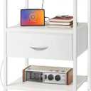 SUPERJARE Nightstand with Charging Station, White Night Stand with Adjustable Drawers, 17.7 Inches Wider Side Table for Bedroom, 3-Tier Storage End Table with Open Shelf, PU Leather Surface