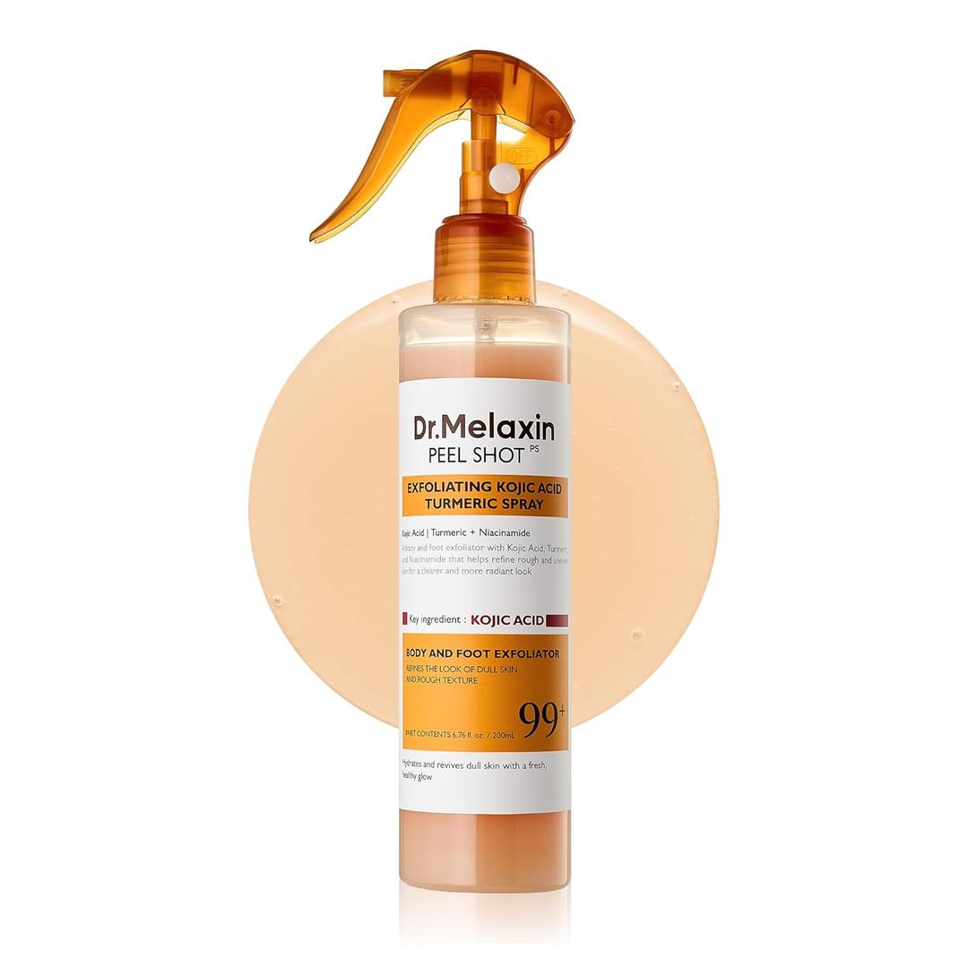 Dr.Melaxin Body Keratin Care Kojic Acid Turmeric Spray with AHA & PHA, Gentle Body Brightening & Exfoliating Peeling Solution for Dead Skin Cells & Texture, Korean Skincare, 6.76 fl.oz