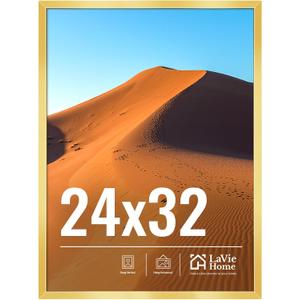 LaVie Home 24x32 Picture Frame for Wall Display, 24x32 Gold Picture Frame with HD Plexiglas, 24 x 32 Poster Frame 1 Pack, Display Frame for Vertical or Horizontal, Classic Collection