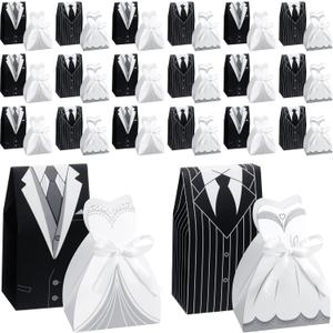 Yahenda 100 Pcs Wedding Party Favor Boxes Dress Tuxedo Candy Chocolate Gift Box Creative Vintage Wedding Treat Bags Bulk with Ribbon for Birthday Bridal Shower Guests Decoration(Classic Style)
