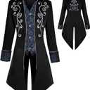 KDAFJLKD Medieval Clothing Men's Costumes Steampunk Jacket, Victorian Gothic Tailcoat, Halloween Pirate Vampire Costumes (Black, Large)