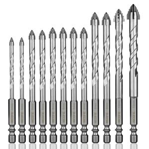 12 Pcs Concrete Carbide Drill Bits Set Hex Shank Masonry Cement Tile Drill Bit Set Hex Shank for Glass/Brick/Plastic/Wood/Procelain/Aluminium/Tile 5/32"-1/2"