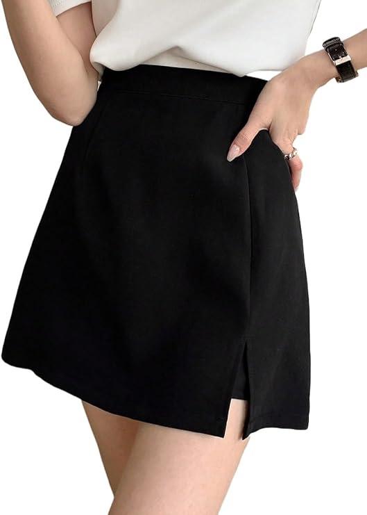 Summer Workout Casual Shorts Solid Slit Hem Skort for Women's Medium