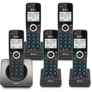 AT&T GL2101-5 DECT 6.0 5-Handset Cordless Home Phone with Call Block, Caller ID, Full-Duplex Handset Speakerphone, 2" White Backlit Display, Lighted Keypad (Graphite & Black)