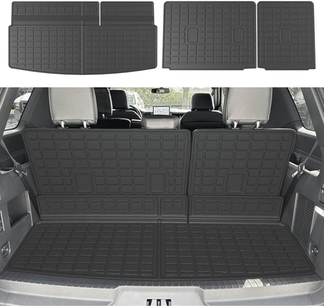 powoq Trunk Mat Compatible with 2018-2024 Ford Expedition/Lincoln Navigator 3rd Backrest Mat Replacement for 2018-2024 Ford Expedition Accessories(Trunk Mat+3rd Row Backrest Mat)