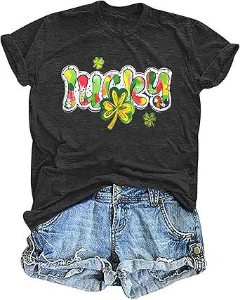 St Patricks Day Shirt Women: Lucky Shamrock Tshirt Irish Shirts St Patrick’s Clover Short Sleeve Tee Top XL