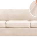 H.VERSAILTEX Modern Velvet Plush 4 Piece High Stretch Sofa Slipcover Furniture Protector Form Fit Velvet Extra Large Sofa Cover for 3 Cushion Couch Width Up to 105 Inch (XL Sofa, Butter Cream)