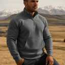 Men's Quarter Zip Pullover Sweatshirts Fleece Sweatshirt Stand Collar Long Sleeve Shirt with kangaroo Pocket (Large, Dark Vintage Heather)