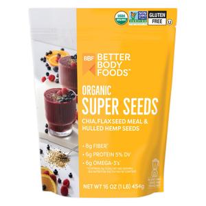 BBF Organic Super Seeds Blend 1 lb, Chia Seeds, Flax Seeds, Hemp Hearts (EXP 09/26/26)