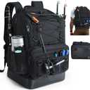 SKAITU Fishing Backpack with Rod Holder, Heavy Duty Fishing Bag with Waterproof Bottom, Tackle Backpack Gifts for Man Woman (Black-30l: (Without Box))