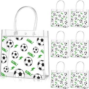 Aliceset 20 Pcs Soccer Clear Goodie Bag with Handles PVC Sport Theme Party Favor Bag Bulk for Team Gifts Birthday, 8x8x3.15''
