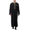 YEMYIQZ Muslim Robe for Men Arab Long Sleeve Kaftan Islamic Arabic Abaya Thobe Ramadan Middle East Islamic Clothing Shirt Gown (L, Black)