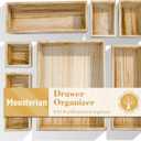 Rustic 8 Piece Wood Desk Drawer Organizer Tray, Nightstand Organizer, 4 Size Wooden Drawer Divider Organizer Set For Office Vanity Makeup Jewelry Bedroom Clothes Storage(Natural)