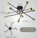 Modern Sputnik Gold and Black Semi Flush Mount Ceiling Light Fixture Minimalist,Mid Century Large 11 Light Metal Chandelier for Living Room Dining Room Bedroom Kitchen Office Entryway